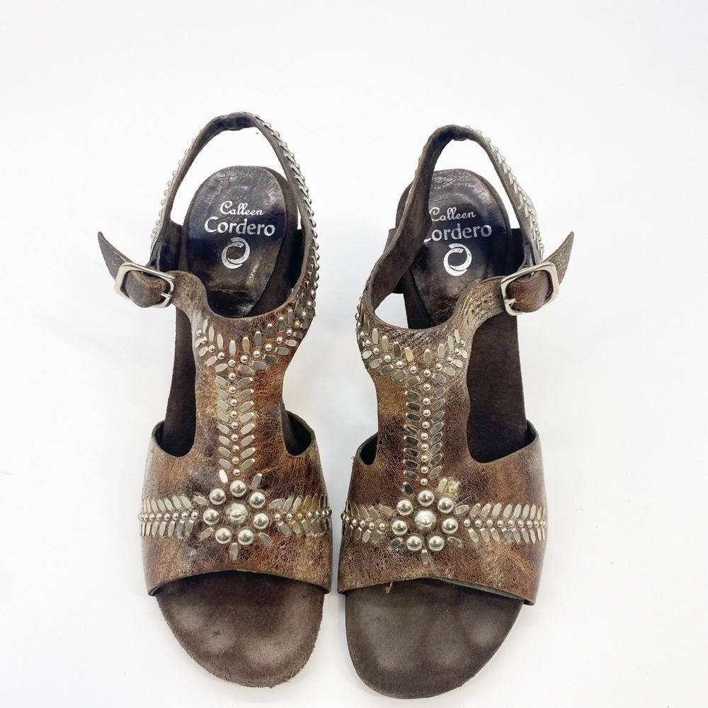 Calleen Cordero Aztec Studded T Strap Sandals 95